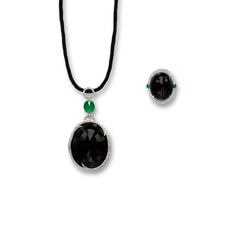 Black Jadeite, Jadeite and Diamond Pendant and Matching Ring | Lot | Sotheby's Cabochon Rings, Jade Design, Jade Rings, Locket Design, The Bling Ring, Cat Hug, Black Jade, Book Jewelry, Matching Ring