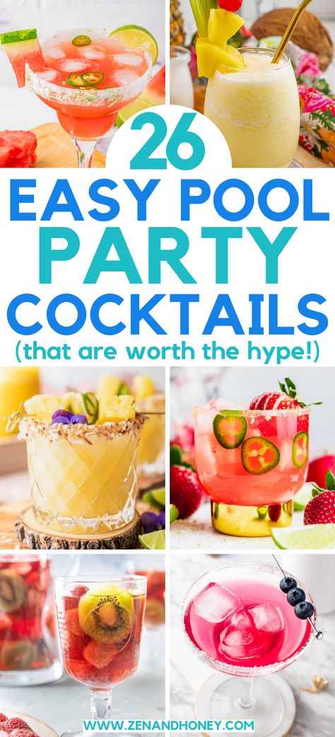 These are the best pool party drinks ever! Pool party cocktail recipes, pool party recipes, summer cocktails, summer cocktail recipes, pool party ideas, bbq cocktails, summer party cocktails. Pool Party Cocktails Alcohol, Best Pool Side Drinks, Pool Party Drink Ideas, Pool Party Grilling Ideas, Pool Party Snacks For Adults Easy, Pool Side Cocktails, Pool Day Cocktails, Poolside Mock Tails, Easy Drinks For Party