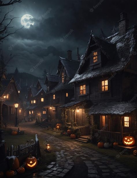 Village Environment, Scary Night, Happy City, Halloween Village, Scary Places, Minecraft Architecture, Haunted Places, Halloween Inspiration, Wallpaper Pictures