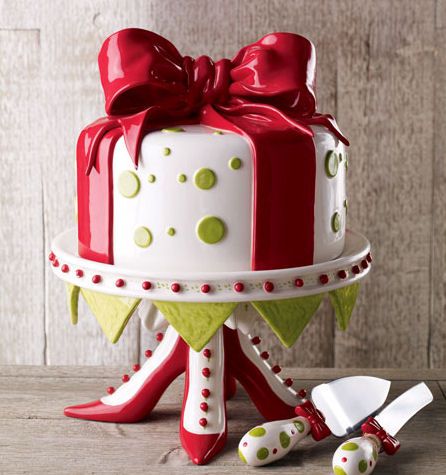 whimsical horchow cake stand but cake looks awesome too Christmas Cake Stand, High Heel Cakes, Whimsical Wedding Cakes, Patience Brewster, Cake Stand With Dome, Pedestal Cake Plate, Beautiful Cake Stands, Christmas Cake Designs, Cake Dome