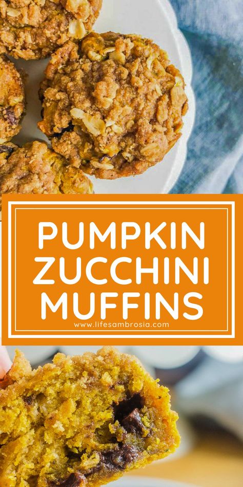 Pumpkin Zucchini Oatmeal Muffins, Chocolate Pumpkin Zucchini Muffins, Zucchini Muffins Breakfast, Pumpkin Zucchini Baked Oatmeal, Pumpkin Zucchini Chocolate Chip Muffins, Zucchini And Pumpkin Recipes, Healthy Pumpkin Zucchini Muffins, Zucchini Pumpkin Recipes, Fall Zucchini Recipes