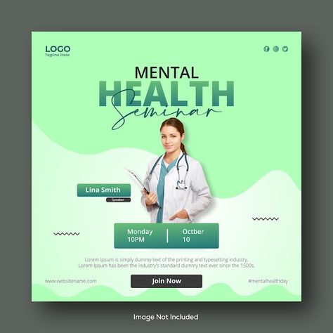 Mental health seminar social media post ... | Premium Vector #Freepik #vector #template #medical #doctor #health Medical Seminar Poster Design, Healthcare Social Media Posts, Doctor Social Media Post, Smart Ads, Medical Post, Health Social Media, Healthcare Ads, Medical Posters, Medical Wallpaper