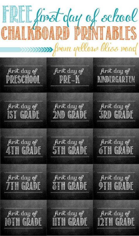 First Day Of 7th Grade, Free Chalkboard Printables, Printable Signs Free, First Day Of School Chalkboard, Preschool First Day, Chalkboard Printables, Free Preschool Printables, School Chalkboard, School Printables