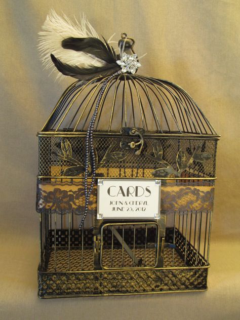 Art Deco Wedding Card Box Bird Cage / Bling / Feathers / Lace / Birdcage Wedding Card Holder Gatsby Glam, Birdcage Wedding, Great Gatsby Themed Wedding, Art Deco Wedding Theme, Gatsby Style Wedding, 1920's Wedding, 20s Wedding, Gatsby Wedding Theme, Great Gatsby Theme