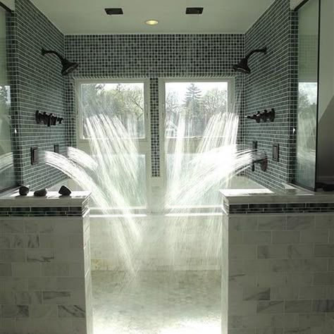 Big Shower Aesthetic, Unrealistic House, Huge Shower, Art Deco Style Interior, Big Shower, Aesthetic Interior Design, Dream Shower, Stone Shower, Waterfall Shower