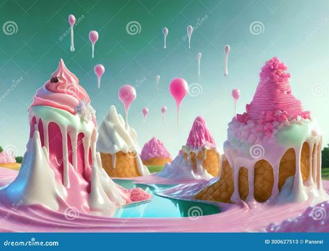 Candy World Landscape of Jelly, Ice Cream and Cupcakes. Stock Illustration - Illustration of clouds, bear: 300627513 Ice Cream Cupcakes, Candy Floss, Jelly, Stock Illustration, Sweet Tooth, Ice Cream, Candy, Birthday