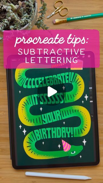 alissandra seelaus | lettering on Instagram: "subtractive lettering is such a fun technique that i used in the scary & sweet challenge prompt “serpents & sparkles,” and procreate makes it really easy with masks! 

here’s how i do it:

🐍 i start by drawing the shape i want the lettering to fit into (in this case, my serpent) - you can add clipping masks, shading, textures, whatever, because masks are nondestructive, meaning they don’t make permanent edits to your other layers! 🤓

🐍 i add tap the layer to add a mask, and this lets me selectively hide/reveal parts of the shape i’ve drawn. it makes it SO easy to retain the original shape while i finesse the letters

🐍 on the mask, black will hide the shape, and white reveals it again, so you can work back & forth as much as you want

🐍 i Procreate Challenge, Procreate Tips, Clipping Masks, Mask Black, Hearts Desire, Art Tips, A Mask, Tap, Illustrator