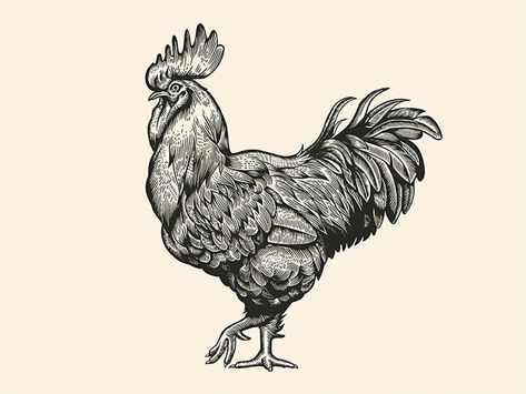 40 Amazing Designs with Detailed Engraving Style Effects Rooster Illustration, Rooster Tattoo, Engraving Tattoo, Rooster Art, Engraving Illustration, Unique Drawings, Chicken Art, Engraving Art, Floral Elements