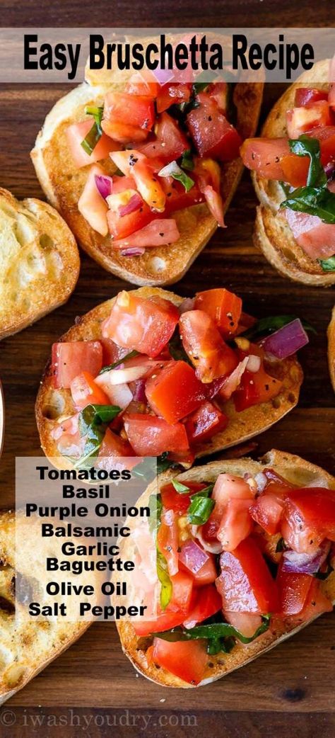 Easy Bruschetta Recipe, Toasted Baguette, Easy Bruschetta, Quick Appetizer, Baguette Bread, Bruschetta Recipe, Quick Appetizers, Easy Appetizer Recipes, Party Food Appetizers