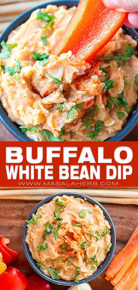 Buffalo White Bean Dip, Buffalo Bean Dip, Cannellini Bean Dip, Buffalo Hot Sauce, White Bean Dip Recipe, Bean Dip Recipe, Sausage Appetizers, Buffalo Dip, Bean Dip Recipes