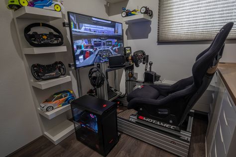 F1 Gaming Setup, Racing Simulator Room, F1 Simulator Room, F1 Room Ideas, F1 Room, Racing Room, Bedroom Inspirations Boho, Create Floor Plan, Racing Simulator