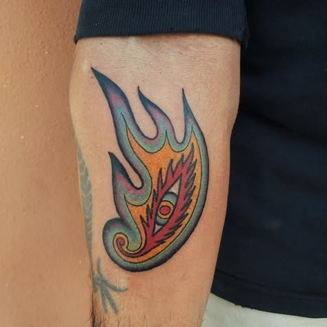 Fire Eyes Tattoo, Lighter With Heart Flame Tattoo, Tool Eye Tattoo, Abstract Flame Tattoo, Eye Flames Tattoo, Tool Band Tattoo Third Eye, Tool Tattoo, Flame Tattoos, Star Background