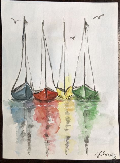 Watercolour Boats Sailboats, Watercolour Sailing Boats, Sail Boats Painting, Watercolour Boats, Sail Boat Art, Watercolor Boats, Boats Painting, Sailing Art, Sailboat Art