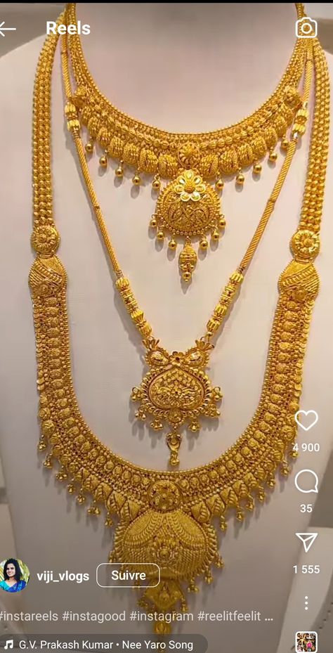 Gold Chain Haram Designs, Bridal Long Haram Designs Gold, Long Haar Gold Design, Bridal Sets Indian Wedding Jewelry Gold, Aaram Design Gold, Gold Necklace Set Bridal Indian, Rani Haar Gold Jewellery Designs, Long Necklace Gold Indian Bridal, Long Necklace Gold Indian