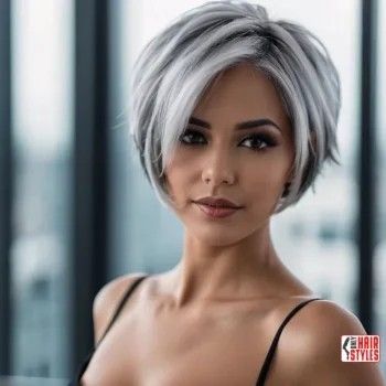 Kris Kardashian Hair, Blonde Bobs With Fringe, Gray Blending Short Hair, Contrasting Hair Color, Black And Grey Hair Short, Gray Hair Bob, Pixie Bob Haircut Short, 2024 Short Hair Trends For Women, Gray Hair Short