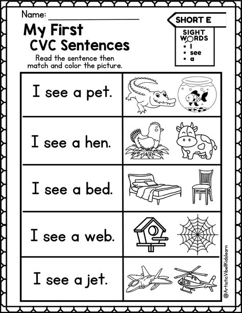 Phonics Worksheets My First CVC Sentences for Kindergarten and First Grade CVC Reading Stories Read and Draw Pages - Etsy Nigeria Cvc Sentences For Kindergarten, Sentences For Kindergarten, Cvc Sentences, Cvc Reading, Worksheet Math, Phonics Worksheets Free, Cvc Worksheets, Cvc Words Worksheets, Reading Comprehension For Kids