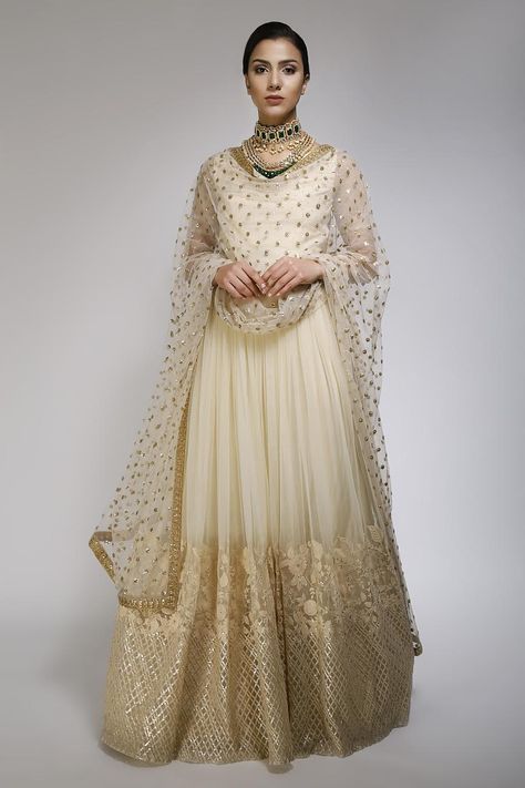 Cream Embroidered Anarkali Lehenga Set By Amaira Cream Anarkali Suits, Outfits For Diwali, Cream Anarkali, Mehandi Outfit, Orange Anarkali, Orange Floor, Floor Length Anarkali, Anarkali Lehenga, Long Anarkali