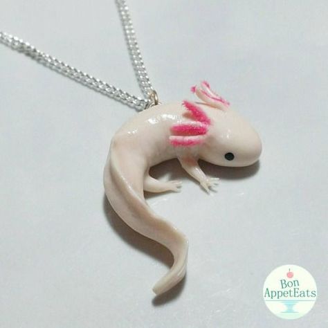 Axolotl Ring, Axolotl Jewelry, Axolotl Necklace, Fimo Ring, Crea Fimo, Tanah Liat, Necklaces Pendant, Polymer Clay Animals, Necklace Ideas