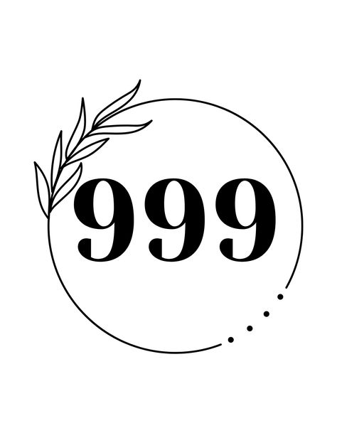 The number 999 in a simple floral wreath Angel Numbers 999 Tattoo, Angel Wings Tattoo With Numbers, Angel Numbers Tattoo Designs, 999 Angel Number Tattoo Ideas, Small Tattoo Ideas Angel Numbers, Angel Number With Wings Tattoo, 999 Angel Number Tattoo, 999 Tattoo Design Font, 999 Tattoo Design