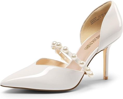 Amazon.com | DREAM PAIRS Womens Closed Toe High Heels Stiletto Pointed Toe Strappy Pearl Elegant D'Orsay Dress Wedding Party Pumps Shoes, White - 7 (SDPU2316W) | Pumps Ivory Pumps, Dress Wedding Party, Closed Toe Heels, Party Pumps, Pumps Heels Stilettos, Strap Pumps, Pumps Shoes, Patent Leather Pumps, Stiletto Pumps