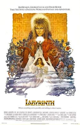 Labyrinth Movie Poster, Labyrinth Poster, Labyrinth 1986, Labyrinth Movie, Thrifted Clothing, Iconic Movie Posters, Goblin King, Fantasy Films, Movies 2019