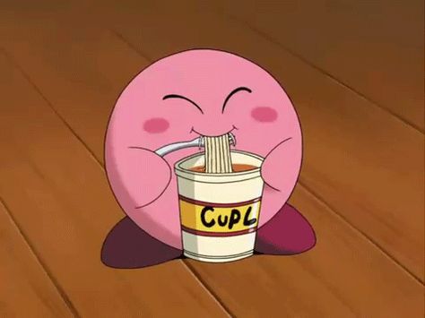 Kirby loving his Ramen noodles! A Cartoon, Kirby, Ramen, Noodles