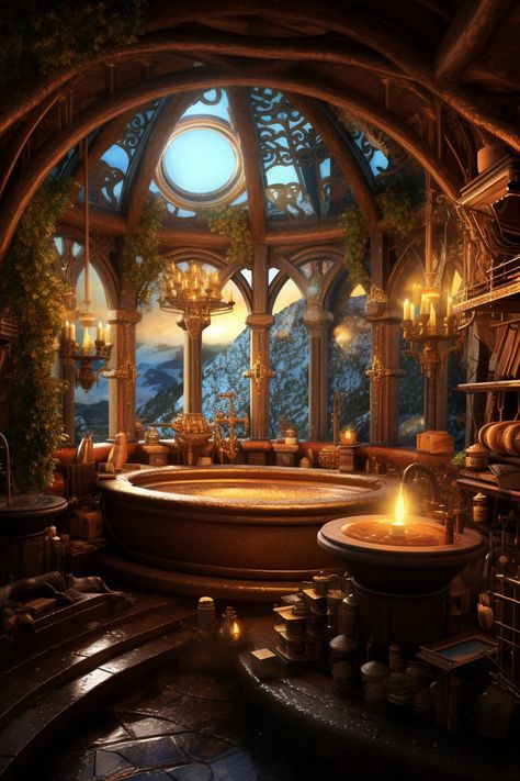 Rivendell Interior Design, Dnd Bathhouse, Dragonstone Castle Interior, Fantasy Bathroom Concept Art, Fantasy Academy Art, Lotr Bathroom, Lotr Bedroom, Medieval Bathroom, Dragonstone Castle