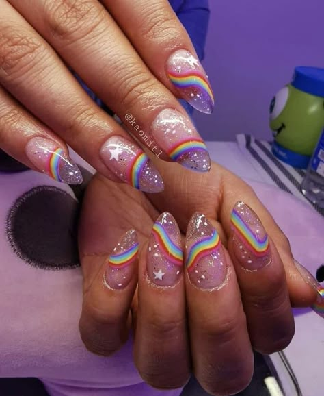 Nail Art Paillette, Rainbow Nails Design, Pride Nails, Shaped Nails, Cute Nail Ideas, Amazing Nails, Nails Colors, Almond Shaped, Kawaii Nails