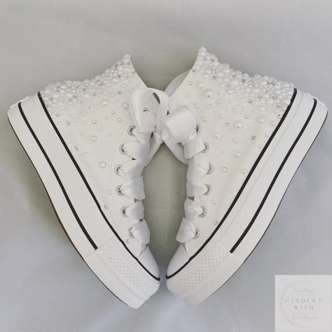 Platform Converse Wedding, Wedding Converse Bride, Pearl Converse, Wedding Sneakers For Bride, Sparkle Converse, Converse Platforms, Bride Converse, Converse Wedding, Bridal Converse