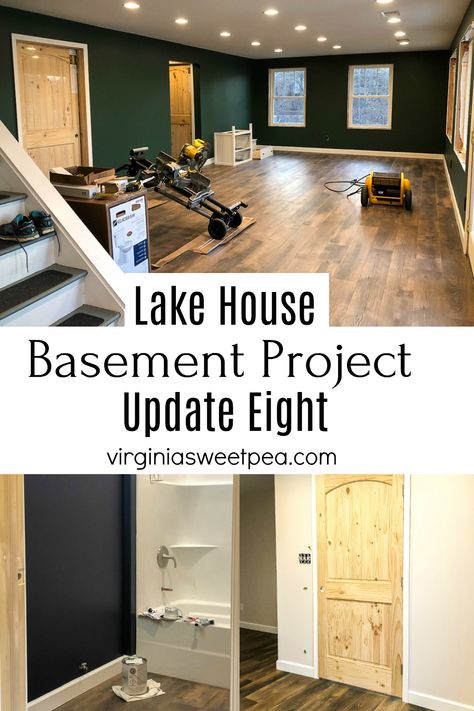 Lake House Basement Project - Work continues on the transformation of an unfinished basement into a family room, bathroom, and bedroom. #lakehousebasement #basementproject #finishingabasement Lake House Basement, Home Theater Basement, Daylight Basement, House Basement, Basement House, Project Work, Small Basements, Bedroom Light Fixtures, Diy And Home Improvement