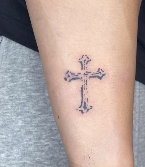 Cute Girly Dainty Tattoos, Hand Tato Simple, Around The Wrist Tattoos For Guys, World On Shoulders Tattoos, Goth Men Tattoo, Cross Tattoo Aesthetic, Pleasure Over Matter Tattoo, Mediterranean Tattoo, Detailed Cross Tattoo