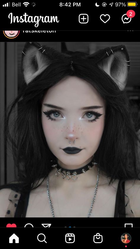 Kawaii Cat Makeup, Goth Princess Makeup, Catlike Makeup, Cat Cosplay Makeup, Whirl Makeup, Gothic Doll Makeup, Basic Goth Makeup, Goth Makeup Everyday, Cat Inspired Makeup