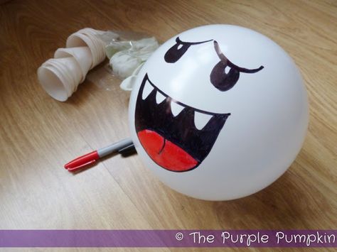 The Purple Pumpkin Blog: Boo Balloon Decorations - Nintendo Party Nintendo Birthday Party, Super Mario Brothers Party, Mario Brothers Birthday Party, Mario Kart Party, Nintendo Party, Moldes Para Baby Shower, Super Mario Bros Birthday Party, Mario E Luigi, Super Mario Bros Party