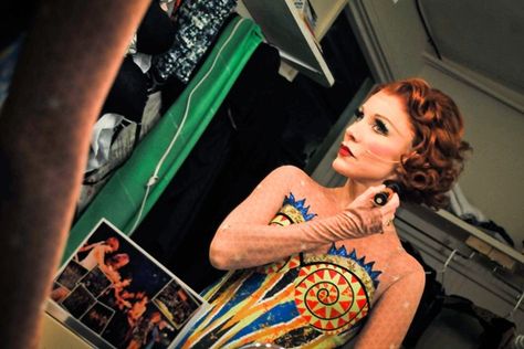 Broadway favorite Charlotte d’Amboise puts finishing touches on her makeup as Fastrada. Pippin Costumes, Theatre Inspiration, Face Charts, Lip Color Makeup, Wedding Day Makeup, Hair Girls, Her Makeup, Short Curls, Indian Bridal Hairstyles