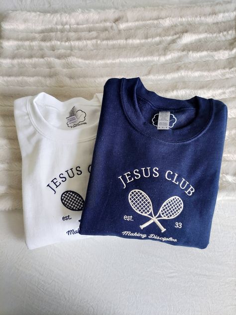 Jesus Club Embroidered Crew / Navy – Convo Collections Christian Embroidery, Christian Clothing Brand, Tee Shirt Outfit, Faith Based Clothing, Christian Hoodies, Crewneck Sweatshirt Women, Embroidery On Clothes, Embroidered Crewneck, Cute Simple Outfits