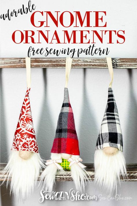 Christmas Gnome Ornament – Free Sewing Pattern Christmas Sewing Projects, Ornament Template, Holiday Sewing, Free Sewing Pattern, Gnome Ornaments, Diy Gnomes, Gnomes Crafts, Easy Christmas Diy, Christmas Sewing