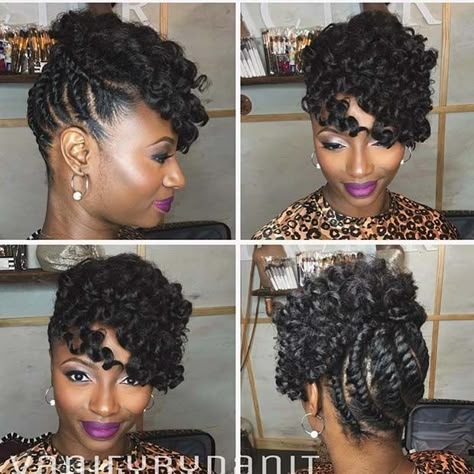 Flat Twist Updo With Curls, Updo Crochet Hairstyles, Crochet Updo Hairstyles, Updos For Natural Black Hair, Updo For Natural Hair, Flat Twist Updo Natural Hair, Crochet Updo, Crochet Curls, Natural Updo