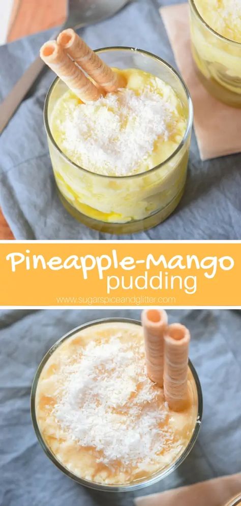 Mango Pineapple Dessert, Mango Pudding Recipe Desserts, Mango Pudding Recipe, Silky Pudding, Recipes Kids Can Make, Mango Dessert Recipes, Fruit Pudding, Pudding Parfait, Pineapple Desserts