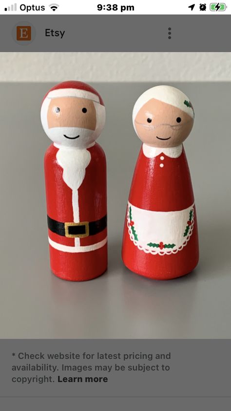 Santa And Mrs Claus Peg Dolls, Santa Peg Doll, Christmas Rocks, Christmas Rock, Peg People, Peg Doll, Doll Ideas, Mrs Claus, Wooden Pegs