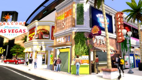 Freemont Street Las Vegas, Sims 4 Restaurant, Freemont Street, Oasis Springs, The Sims 4 Lots, Jamba Juice, Tumblr Sims 4, Sims 4 Expansions, Rodeo Drive