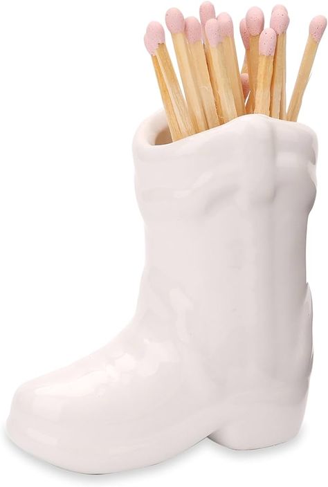 LUTER Cowboy Boot Match Holder, Ceramic Boot Match Holder with Striker Cowboy Boot Decor Accessory for Home Bedroom Bathroom Kitchen (Bright White) : Amazon.co.uk: Home & Kitchen Boot Match Holder, Match Holder With Striker, Boot Decor, Kitchen Bright, Match Striker, Match Holder, Novelty Items, Cowboy Boot, Trinket Tray