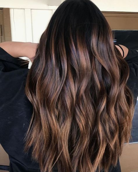 Long Brown Hair With Caramel Highlights Mermaid Transformation, Perfect Balayage, Brown Black Hair Color, Brunette Tones, Highlights For Dark Brown Hair, Brown Hair With Caramel Highlights, Chocolate Brown Hair Color, Blond Balayage, Brunette Balayage