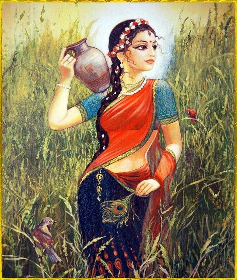 RADHA                                                                                                                                                                                 More Indian Women Painting, Indian Painting, Vedic Art, Female Art Painting, Krishna Radha Painting, Radha Krishna Pictures, Radha Rani, Radha Krishna Art, Radha Krishna Photo