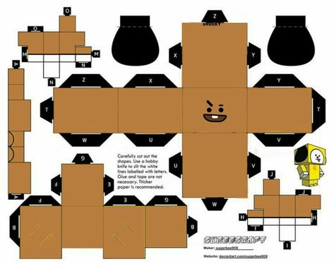 Fotos De Júlia En Paper Craft Bt21 2EB Paper Toys Bt21, Paper Toy Disney, Paper Toys Diy, Paper Toy Printable, Anime Paper, Kpop Diy, Paper Toys Template, Paper Doll Template, Anime Crafts