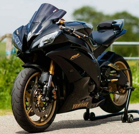 Yamaha R6 Black-Gold Yamaha R6 Black, R6 Black, Motorcycle Riding Outfits, Duke Motorcycle, Stylish Bike, Best Sport, Custom Sport Bikes, Yamaha Bikes, Bike Exif