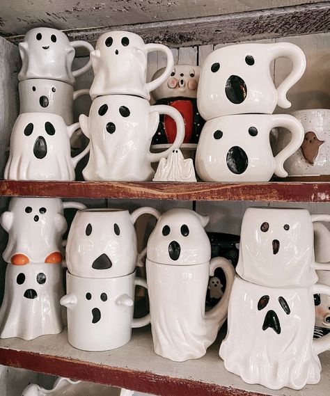 Ghost Mug Pottery, Halloween Pottery, Ghost Ceramic Mug, Creepy Mugs, Halloween Ghost Mug, Ghost Mug, White Ghost, Goth Home, Goth Home Decor