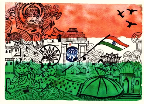 Unity in diversity... Beauty of India Incredible India Drawing Competition, Incredible India Posters Art, 75th Independence Day Drawing, Unity Art Drawings, Patriotic Drawings India, Unity In Diversity Poster India, Unity In Diversity Poster Drawing, Independent Day Drawing Ideas, Patriotism Drawing