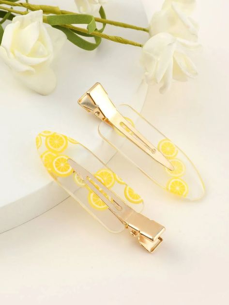 Pattern Hair, Lemon Pattern, Lemon Patterns, Hair Clip, Hair Clips, New Arrivals, Gold Bracelet, Lemon, Hair Accessories