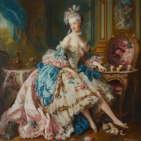 Rococo Fashion History, French 1700s Aesthetic, Rococo Era Fashion, French Aristocrat Aesthetic, Rococo Aesthetic Outfit, French Aristocracy Aesthetic, Rococo Fashion Aesthetic, Rococo Fashion Women, Maria Antoinette Aesthetic