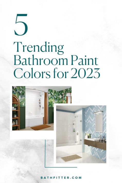 5 Trending Bathroom Paint Colors for 2023: Want to give your bathroom a new lease on life? Try soft, soothing hues or bold, unexpected shades. Use the most popular bathroom paint colors for 2023. #Bathroom #BathroomInterior #BathroomTrends #BathroomDesign New Bathroom Paint Colors, Bathroom Paint Colours 2023, Sherwin Williams Paint Colors Bathroom Master Bath, Guest Bathroom 2023, Restroom Wall Colors, Bathroom Colour Schemes 2023, 2023 Bathroom Wall Colors, Master Bath Color Palette, Color Schemes For Bathrooms Small Spaces